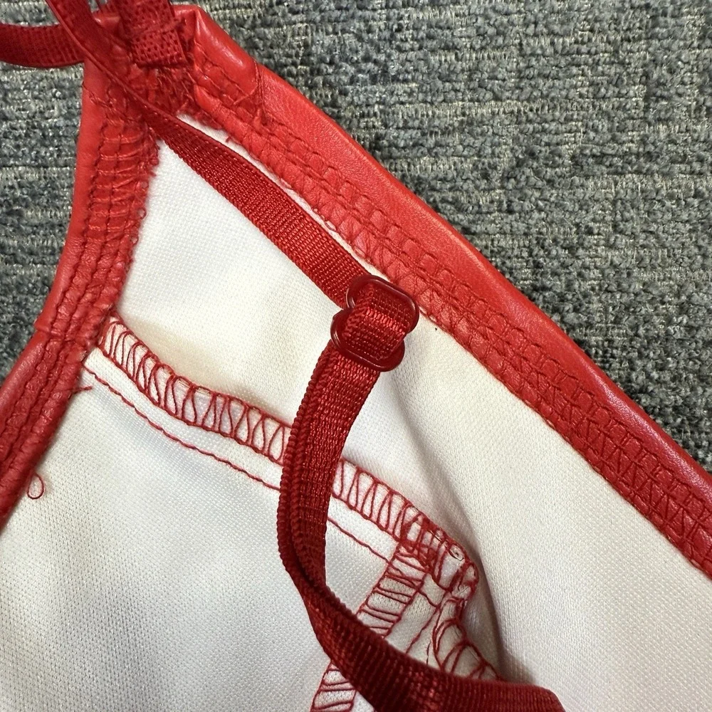 Shein Red Faux Leather Crop Top Womens Small Y2K Cami Zip Back Clubwear